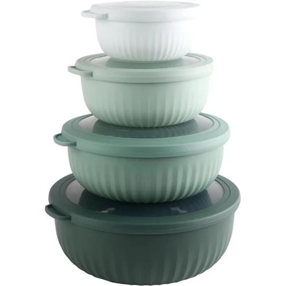 Plastic mixing bowls set with lids nesting prep bowls food storage kitchen set